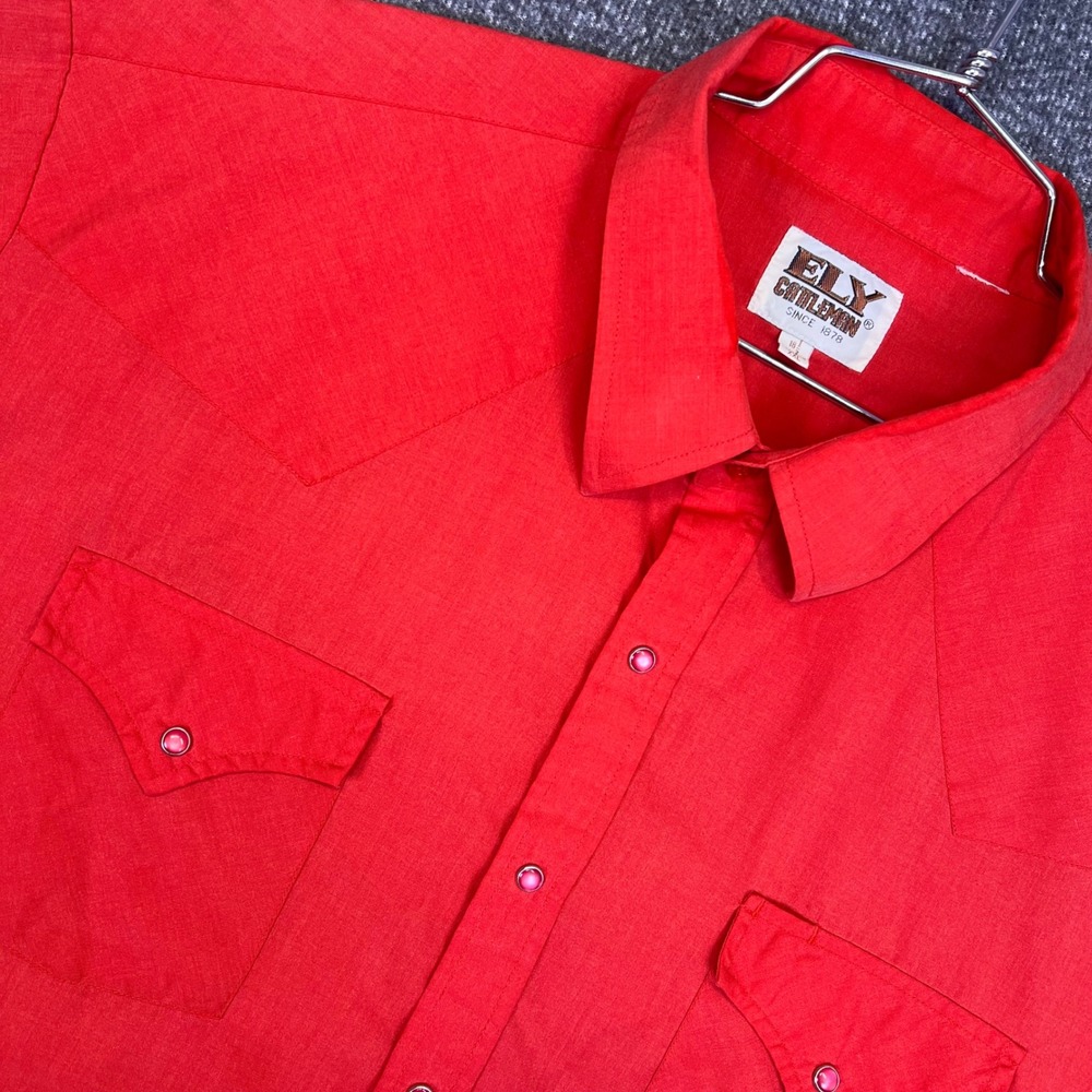 Ely Cattleman Western Shirt Mens XXL Red Pearl Snap Short Sleeve Casual Workwear